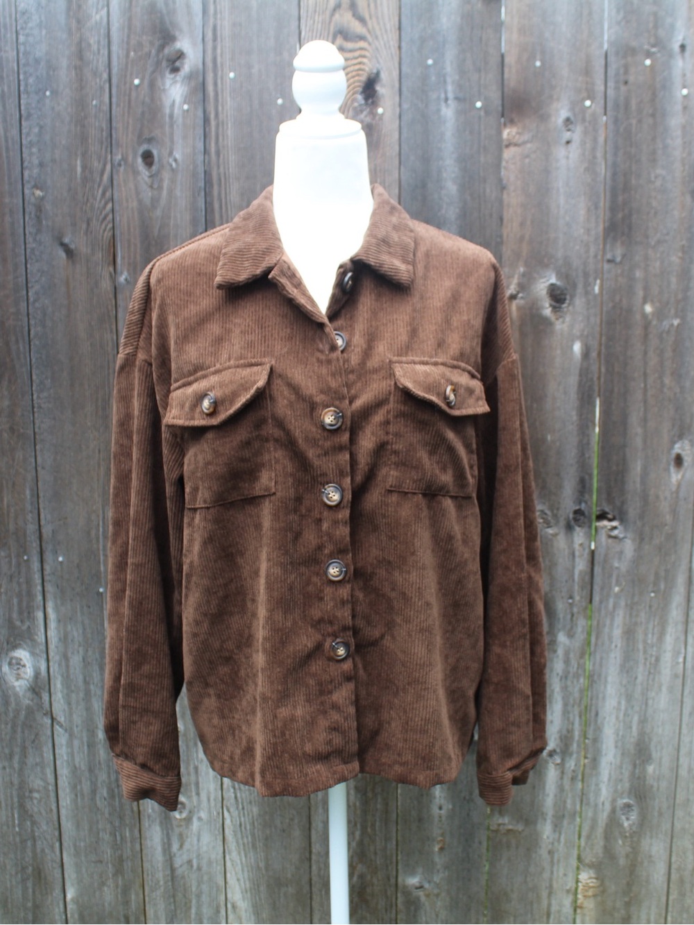 SHEIN Brown Corduroy Button-Front Jacket